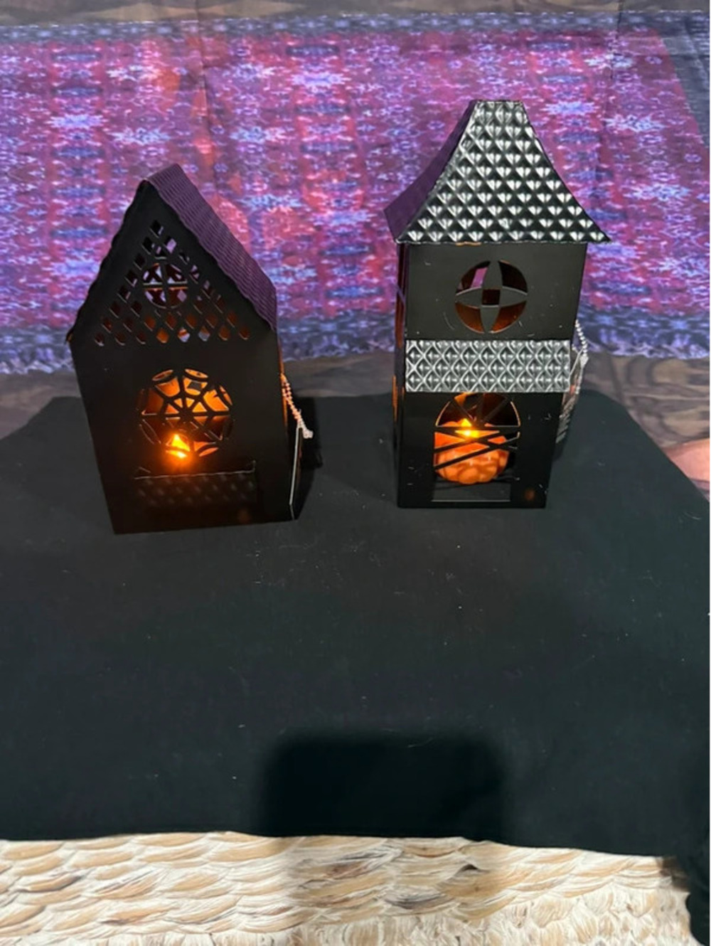 Set of Black Metal Haunted Houses Halloween Tabletop Decor: